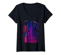 Women's Cyberpunk Cityscape Design for sci fi Followers V-Neck T-Shirt
