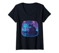 Womens Cyberpunk Degu Runner Future City V-Neck T-Shirt