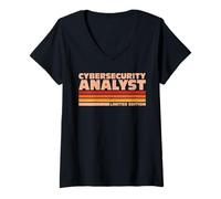 Women's Cybersecurity Analyst Retro Sunrise V-Neck T-Shirt