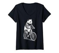 Womens Cycling Bicycle Panda Bear Vintage Cyclist Biker Animal V-Neck T-Shirt