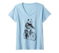 Womens Cycling Bicycle Panda Bear Vintage Cyclist Biker Animal V-Neck T-Shirt