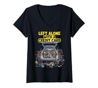 Women's Cycling Left Alone with A Credit Card Funny Hobby V-Neck T-Shirt