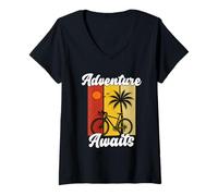 Womens Cycling Motivation Gravel Road Bike Summer Beach Bicycle V-Neck T-Shirt