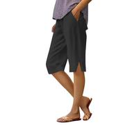 Womens Cycling Shorts Summer Knee Length Beach Bermuda Shorts Ladies Loose Casual Drawstring Capri Pants Comfy Lounge Cropped Trousers with Pockets Buy Again My Orders Black