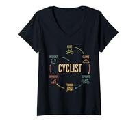 Women's Cyclist Ride Climb Sprint Finish Repeat Road Cycling Mindset V-Neck T-Shirt