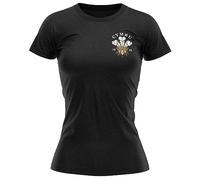 Womens Cymru 1881 Prince of Wales Badge T Shirt Welsh Rugby Supporter Ladies Tee, M, Black