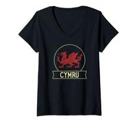 Womens Cymru - Welsh places - Wales - Cymru - Welsh dragon V-Neck T-Shirt