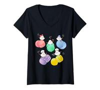 Womens Cypress | Macaron | Colorful | Cute | Japan | Hokkaido Fairy | Long Tail Bird V-Neck T-Shirt