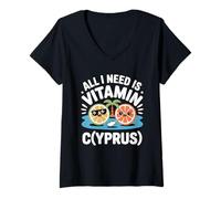 Women's Cyprus All I Need is Vitamin Cyprus Flag Heart I Love Cyprus V-Neck T-Shirt