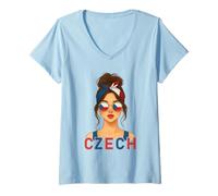 Womens Czech Girl Czech Republic Flag Czech Girlfriend Wife V-Neck T-Shirt