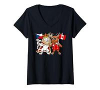 Women's Czech Republic Canada Flag Czech Roots Canadian Heritage V-Neck T-Shirt