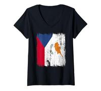 Womens Czech Republic Cyprus Half Flag Czech Cypriot Heritage V-Neck T-Shirt