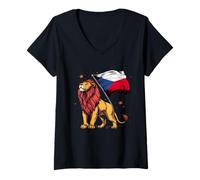 Women's Czech Republic Czech Flag Lion Czech Heart Pride Ceska V-Neck T-Shirt
