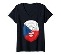 Women's Czech Republic Flag Colors Lion Head V-Neck T-Shirt