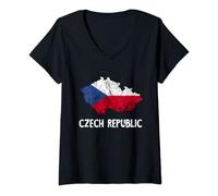 Womens Czech Republic Map Czech Flag Czechia Trip Ceska Republika V-Neck T-Shirt