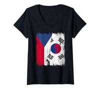 Womens Czech Republic South Korea Half Flag Czech South Korean V-Neck T-Shirt
