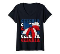 Womens Czechia Czech Pride Coquette Bow Flag V-Neck T-Shirt
