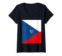 Womens Czechia Flag Czech Heart Proud Heritage National Day V-Neck T-Shirt