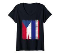 Womens Czechia Thailand Half Flag Czech Thai Roots V-Neck T-Shirt