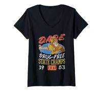 Womens D.A.R.E. Daren The Lion Drug-Free State Champs '83 Retro PSA V-Neck T-Shirt