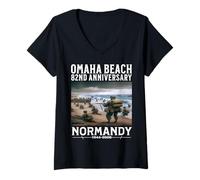 Women's D-Day 2026 82nd Anniversary Normandy D-Day Omaha Beach 1944 V-Neck T-Shirt
