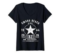Women's D-Day 2026 82nd Anniversary Normandy D-Day Omaha Beach 1944 V-Neck T-Shirt