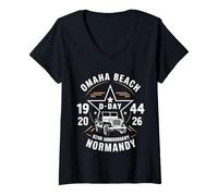 Women's D-Day 2026 82nd Anniversary Normandy D-Day Omaha Beach 1944 V-Neck T-Shirt