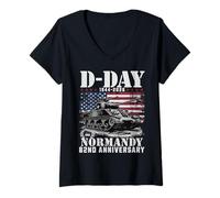Women's D-Day 2026 82nd Anniversary Normandy D-Day Omaha Beach 1944 V-Neck T-Shirt