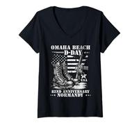 Women's D-Day 2026 82nd Anniversary Normandy D-Day Omaha Beach 1944 V-Neck T-Shirt