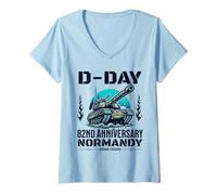 Women's D-Day 2026 82nd Anniversary Normandy D-Day Omaha Beach 1944 V-Neck T-Shirt