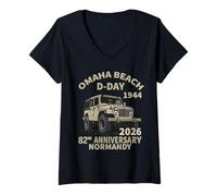 Women's D-Day 2026 82nd Anniversary Normandy D-Day Omaha Beach 1944 V-Neck T-Shirt