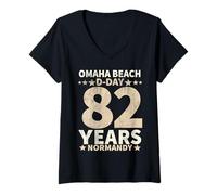 Women's D-Day 2026 82nd Anniversary Normandy D-Day Omaha Beach 1944 V-Neck T-Shirt