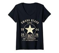 Women's D-Day 2026 82nd Anniversary Normandy D-Day Omaha Beach 1944 V-Neck T-Shirt