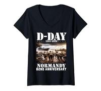 Women's D-Day 2026 82nd Anniversary Normandy D-Day Omaha Beach 1944 V-Neck T-Shirt