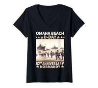 Women's D-Day 2026 82nd Anniversary Normandy D-Day Omaha Beach 1944 V-Neck T-Shirt