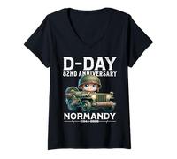 Women's D-Day 2026 82nd Anniversary Normandy D-Day Omaha Beach 1944 V-Neck T-Shirt