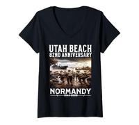 Women's D-Day 2026 82nd Anniversary Normandy D-Day Utah Beach 1944 V-Neck T-Shirt