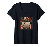 Women's D-Day June 6, 1944 Allied Forces Flags V-Neck T-Shirt
