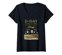 Women's D-Day June 6, 1944 Normandy Paratroopers Remember & Honor V-Neck T-Shirt