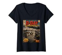 Women's D-Day Landing Comic Book 82nd Anniversary WWII History V-Neck T-Shirt