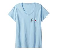 Women's D Initial Heart Monogram Gift, V-Neck T-Shirt