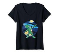 Women's Dabbing Alien Lover Funny Halloween Dab Dance Pose Aliens V-Neck T-Shirt