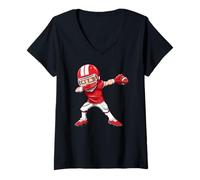 Womens Dabbing American Football Boy Cartoon Player Pose V-Neck T-Shirt