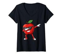 Womens Dabbing Apple Sunglasses Apple Picking Season Apple Lovers V-Neck T-Shirt