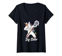 Women's Dabbing Big Lacrosse Sister Unicorn V-Neck T-Shirt