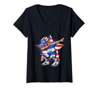 Womens Dabbing Boy El Salvador US Flag Kids Children V-Neck T-Shirt