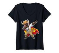 Women's Dabbing Bull Spain Tourist Funny Spanish Vacation Flag V-Neck T-Shirt
