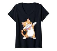 Womens Dabbing Cat Design - Funky Dab Dance Cat for Women V-Neck T-Shirt