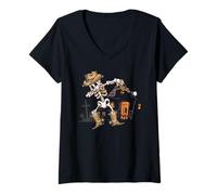 Women's Dabbing Skeleton Cowboy Hat Halloween Kids Boys Dab V-Neck T-Shirt