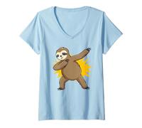 Womens Dabbing Sloth Dab Dance Sloth Lover Lazy Sloth V-Neck T-Shirt